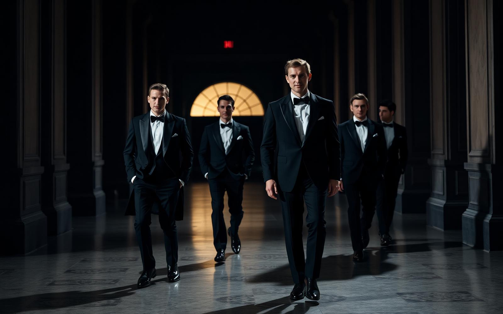 Caballeros caminando en tuxedo